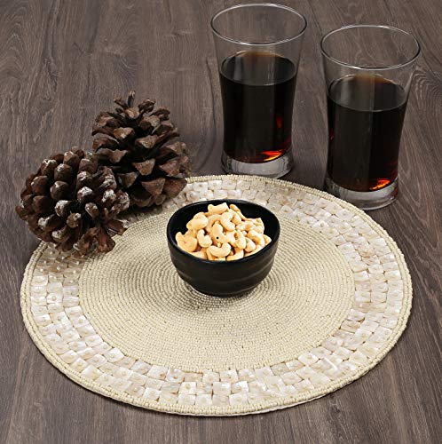 Holiday Beaded Placemats For Dining Table Mop/Ivory - Pack Of 2 Measure 13 Inches Beaded Placemats Round For Gathering, Thanksgiving - Occasional Decoration And Family Parties Celebration #TOP1