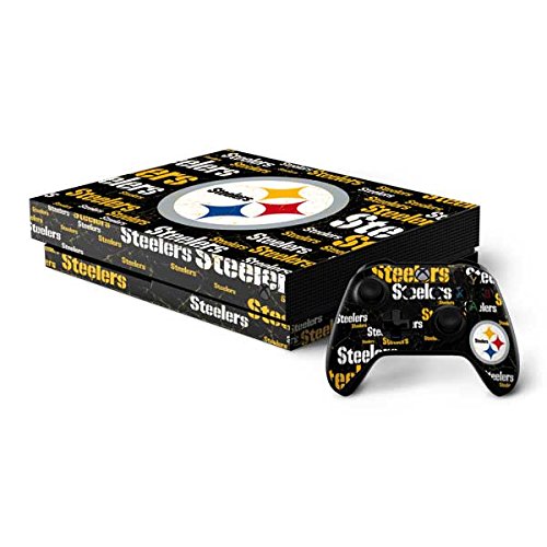 Skinit Decal Gaming Skin Compatible with Xbox One X Bundle - Officially Licensed NFL Pittsburgh Steelers Black Blast Design