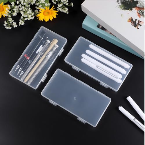 Image of COMNICO 3 Pack Mini Plastic Clear Storage Containers Box, Small Rectangle Empty Organizer Case with Hinged Lid for Collecting Beads Jewelry Business Cards Game Pieces Crafts (6.49 x 3.42 x 0.62Inch)