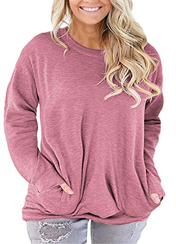 ROSRISS Plus Size Shirts for Women Long Sleeve Blouses Casual Tees Pullovers Pink 22W