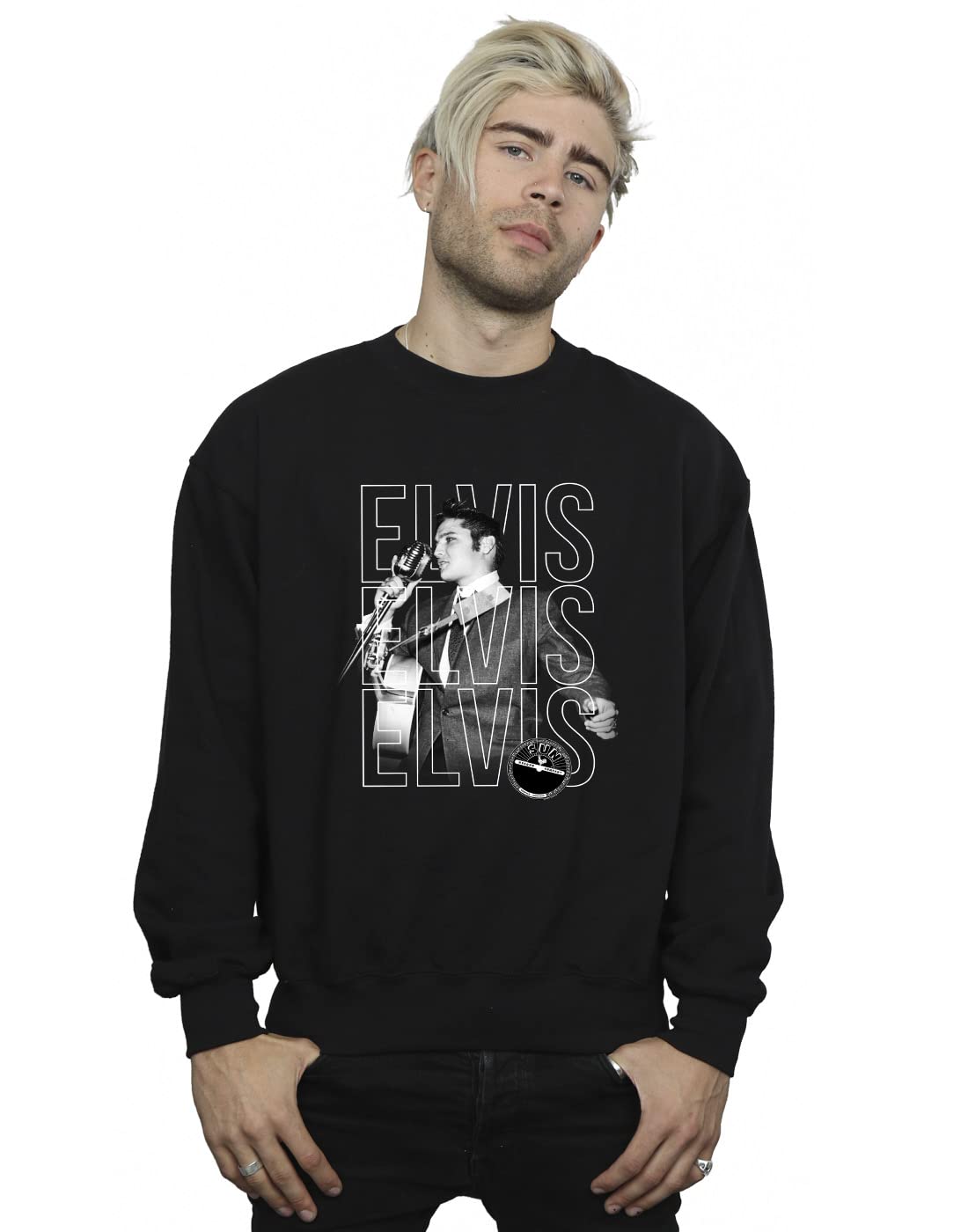 Absolute Cult Men's Black Elvis Logo Portrait Sweatshirt Medium