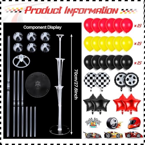 Image of 6 Sets Race Car Party Balloons Stand Kit Racing Car Table Centerpieces Decor Red Black Yellow Balloon Race Car Birthday Party For Boys Let's go Birthday Racing Sports Themed Decorations