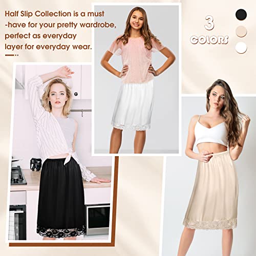 Zhanmai 3 Pieces Half Slips For Under Dresses Skirt Extenders Skirt Womens Half Slip Satin Anti Static Lace Long Underskirt (Black, White, Nude, 2Xl) #TOP1