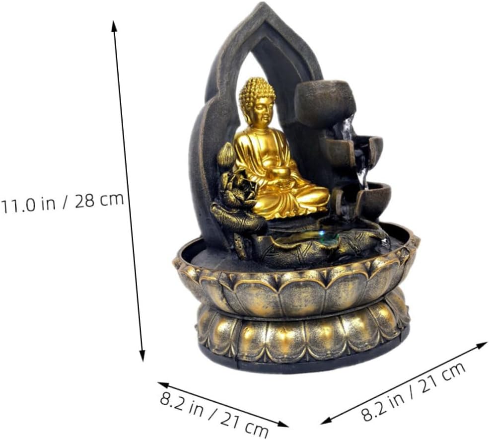STOBAZA Buddha Tabletop Waterfall Fountain LED Light Resin Indoor Mini Fountain Decor for Meditation and Relaxation Zen Garden Ornament Small Water Feature for Home and Office