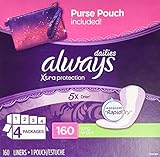 Always Dailies Xtra Protection Long Pantiliner Dri-liners, 160 Count + Bonus Purse Pouch