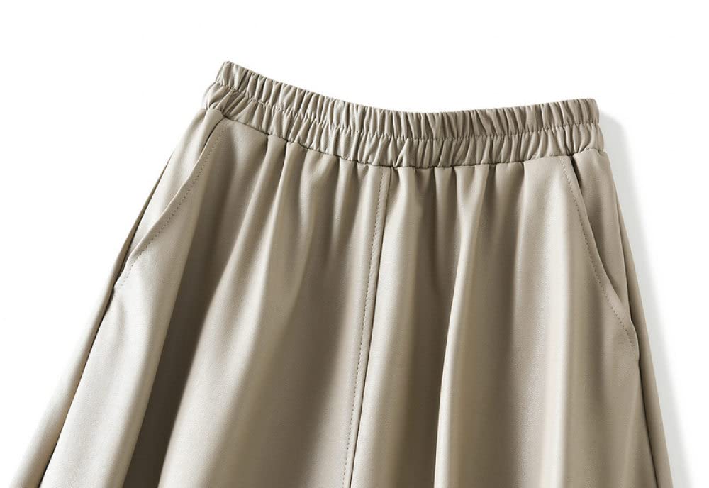 Faldas De Invierno para Mujer, Faldas Maxi para Mujer Cintura Elástica Vintage PU Falda Larga Blanca Falda De Talle Alto Faldas Plisadas Elegantes para Mujer FA(Apricot One Size)