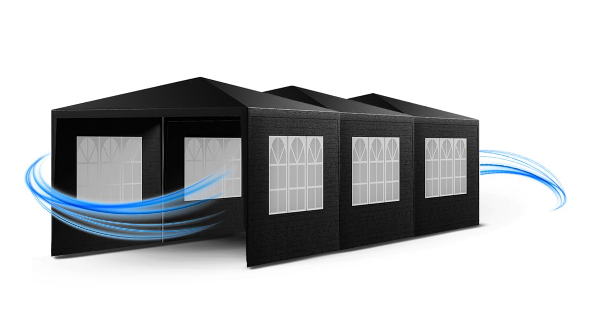 KANWOD Tonnelle 3x3 TORM, Tonnelle de Jardin 9 m² avec 4 Parois Latérales et 3 Fenêtres, Barnum Pliant pour Événements