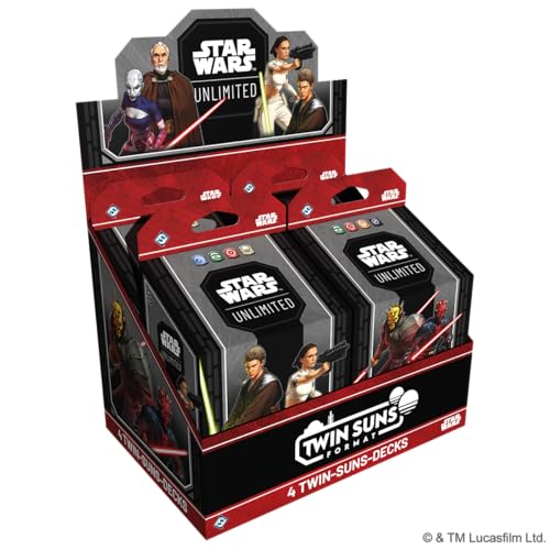 Asmodee Star Wars: Unlimited TCG Twin Suns Deck Display DE-Version 4 vorgefertigte Multiplayer-Decks mit je 80 Karten Legendäre Karten & Exklusive Inhalte Ab 12 Jahren 3 bis 4 Spieler 20 Min.
