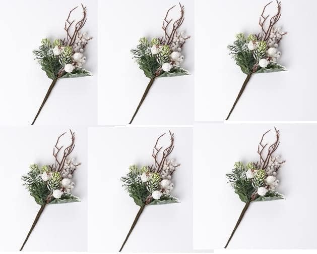 Factory Direct Craft Set of 6 Artificial Snowy White Winter Berry Picks - Decorative Berry Picks for Christmas Tree Decoration, Holiday Décor, Silk Flower Arrangements and Home DIY