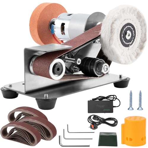 Junchamp 3-in-1 Mini Belt Sander - 15 Degree Knife Sharpener Electric Bench Grinder Sanding Machine 7 Adjustable Speed Buffer Polisher for Metal Wood DIY Handcraft Tool & Knife Sharpening