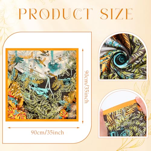 SATINIOR 35 Inch Silky Head Scarf 2 Pcs Large Square Neck Scarf Sleeping Hair Wrapping Satin Bandana for Women(Bronze,Bright Style)3