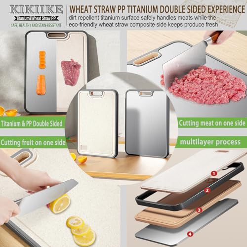 Image of Titanium Cutting Board Double Sided Pure Titanium Cutting Boards for Kitchen, Pure titanium & Wheat Straw PP Food Grade metal cutting board, Non-slip durable and easy to clean (Large)