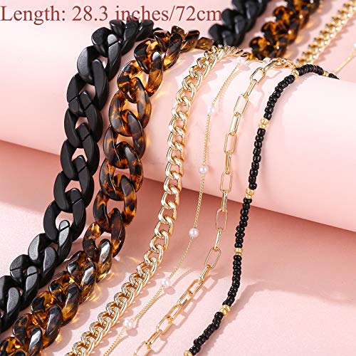 17Km 6 Pcs Sunglasses Chain Strap Holder For Women Black Acrylic Beaded Eyeglass Chain Lanyards With Clips Around Neck #TOP4