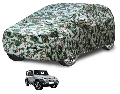 Image of Auto Hub Waterproof Car Cover Compatible with Mahindra Thar Roxx (5 Doors) with Mirror Pocket, Soft Cotton Lining, Waterproof Thar Roxx Car Cover- Forest Look