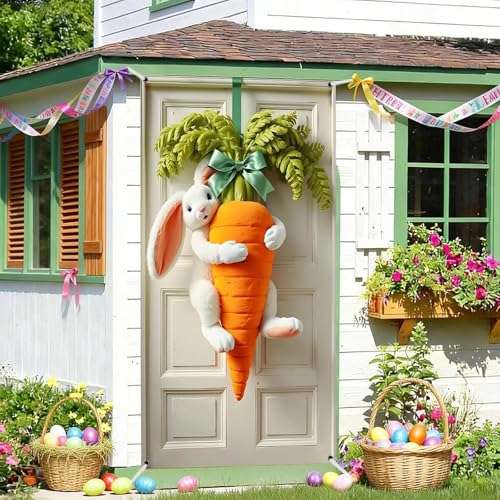 LIZANQU Ostern Türabdeckung, 90×180cm Osterdeko Tür, Ostern-Hintergrundstoff, Osterbanner Dekorationen, Oster Dekorationen, für Osterndeko Outdoor Frühlingsdeko (A)