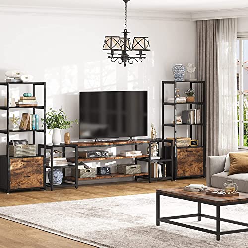 Image of TEKAVO 200 CM TV Stand for TVs up to 215 CM, Media Entertainment Center Console Table, Industrial 3-Tier TV Console Table with Storage Shelves for Living Room, Entertainment Room /DIY