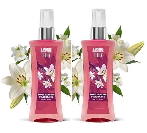 Jasmine & Lily Body Spray Mist for Women 3.2 fl oz (2 Pack) Long Lasting Floral Fragrance, Blended with Rich Woods, Amber and Musk, Women's Body Spray Perfume