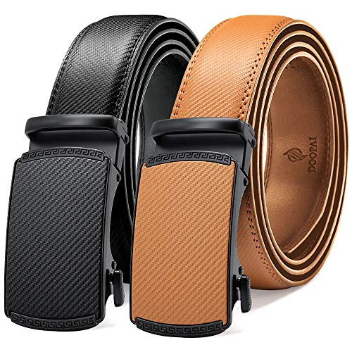 Image of DOOPAI Men's 2 Pack Ratchet Dress Belt - Adjustable 1 3 /8 inch Genuine Leather, Size Length Can Be Cut, With Gift Box