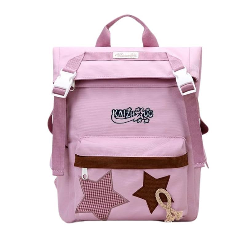 jupkem Aesthetic Backpack Fashion Star Tote Backpack Korea Preppy Shoulder Bags Cute Carry on Bag Y2k Vintage Everyday Bags(pink)