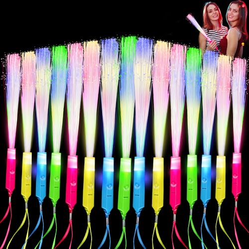 28 Pcs Fiber Optic Wand Glow Fiber Wands Sticks Bulk Light up Wand Flashing Wands Fiber Optic Stick Glow in The Dark Wands for Wedding Birthday Halloween New Year Party (Color Set 2)