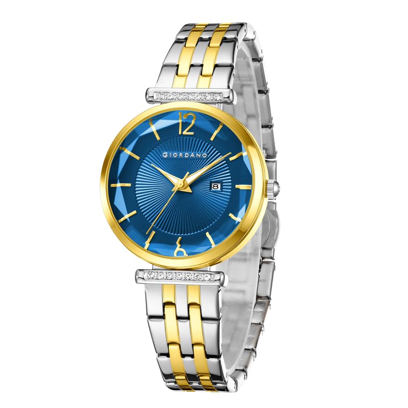 Image of Giordano Exquisite Analog Watch for Women with Round Cut Glass Textured Dial, Date Display Function, Quartz Movement and Stainless Steel Strap - GZ-60111