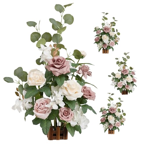 Ling's moment Free-Standing Wedding Aisle Runner Flowers, Dusty Rose Cream