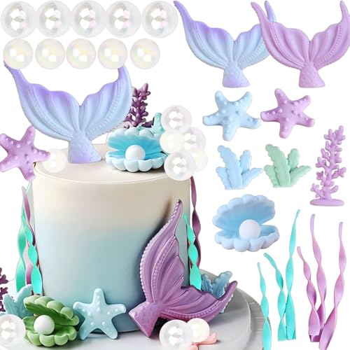 Tyotrbs 24Pcs Mermaid Cake TopperMermaid Cake DecorationsMermaid Cupcake ToppersMermaid Cake Toppers for Girls Mermaid Theme Party Cake Decorations etc