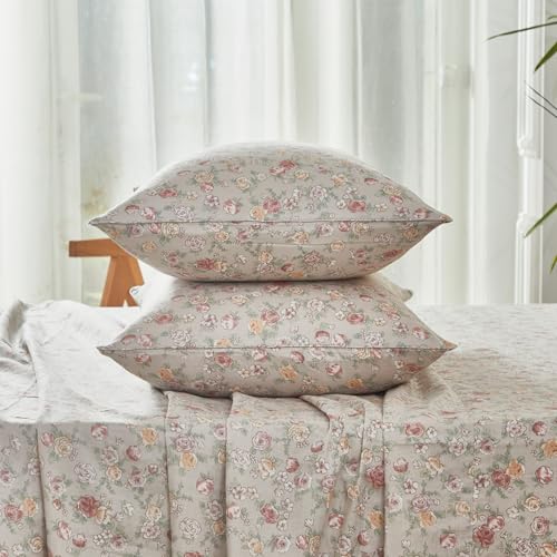 Image of FADFAY Premium Cotton 4-Piece Sheet Set - Soft & Breathable Muslin Double Gauze Sheets with Deep Pocket Fitted Sheet - Shabby Chic Bed Sheets for Twin XL Size - Wrinkle-Resistant, All-Season Bedding