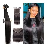 Extensión de Cabello 3/4 PCS TRATAMIENTO Y 1 PC BUNDLES DE CIERRE 12-32 'Paquetes rectos óseos con lodos transparentes de 13x4 Paquetes de tejido de pelo humano brasileño con cierre Extensiones de Cab