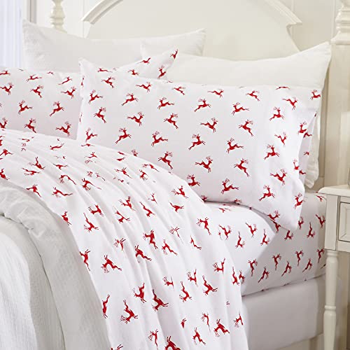 Great Bay Home 100% Turkish Cotton Full Kids Holiday Flannel Sheet Set | Deep Pocket Fitted Sheet, Soft Sheets | Warm Bed Sheets | Pre-Shrunk & Anti-Pill Flannel Sheets (Full,Reindeer) #TOP5