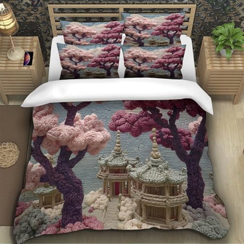 Parure de lit cerisiers en fleurs haut de gamme effet 3D microfibre douce - 5
