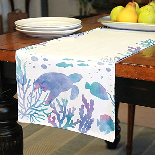Beach Theme Table Table Runner Decorative, Colorful Turtle Table Runner Decorations For Dinning Room Kitchen Dresser Decor For Party Holiday, Housewarming Gifts For Women Couple New Home, 13X72 Inches #TOP2