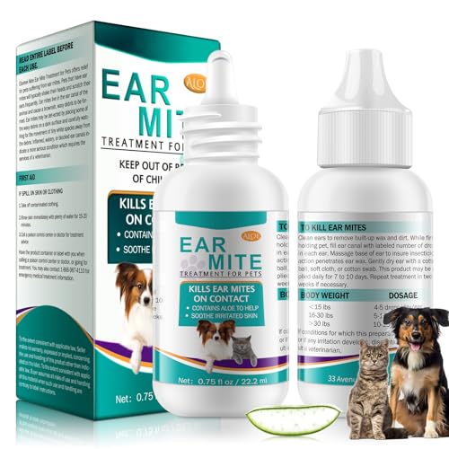 SDJUFEI Ear Mites Clean for Dogs & Cat, with Aloe Vera, Cleaner on Contact & Soothes Itching, Vet-Recommended Formula for Pets Ear Cleaning, Fast-Acting