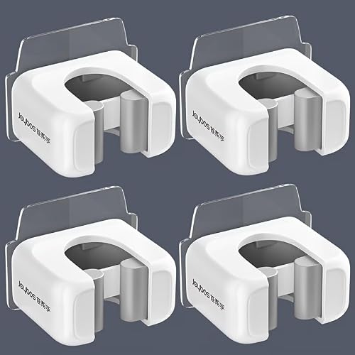 4 Pack Wall Mounted Mop and Broom Holder, Self-Adhesive & Screw Fix Storage Rack Organizer for Cleaning Tools, Space Saving Household Utility Holder for Kitchen Bathroom Garage