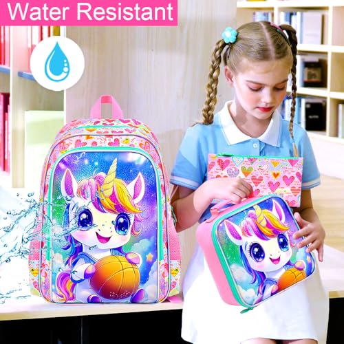 Image of 3Pcs Unicorn Backpack, 16 inch Girls School Bookbag Set with Lunch Box,Kids Backpacks for Elementary Preschool Kindergarten (Pink)