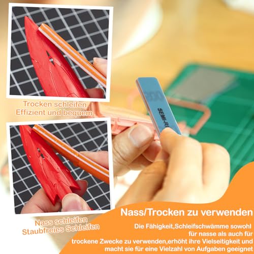 Yuentoen Schleifschwämme Set 18 Stück, Nass und Trocken Sandpapier 400-1500 Körnung, Schleifstäbchen für Holz, Plastik, 3D-Drucke,DIY, Gundam Modellbau