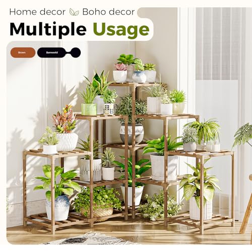 Bamworld PLANT-03 Stand Indoor Outdoor Corner Shelf 11 Potted Large Holder For Multiple Plants Wooden Tall Stands Combo Table Rack Garden Patio Lawn Window thumb #4