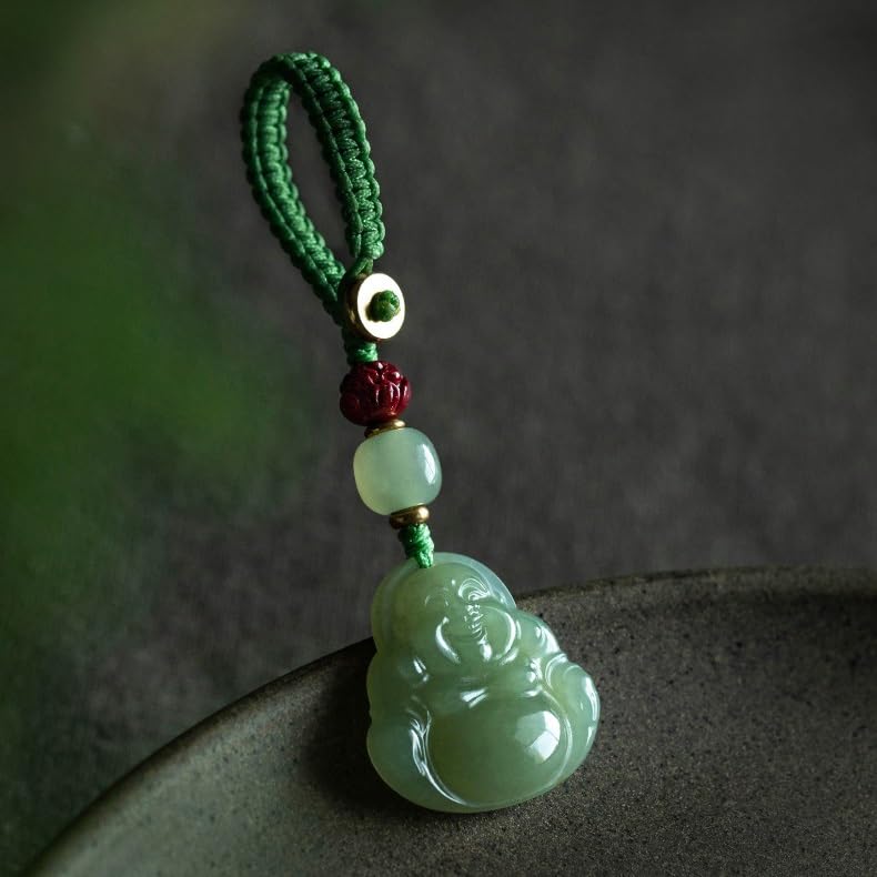 Breloczek do Samochodu Hetian Jade Maitreya Keychain Cinnabar Peace, Car Key Pendant Gift Decoration