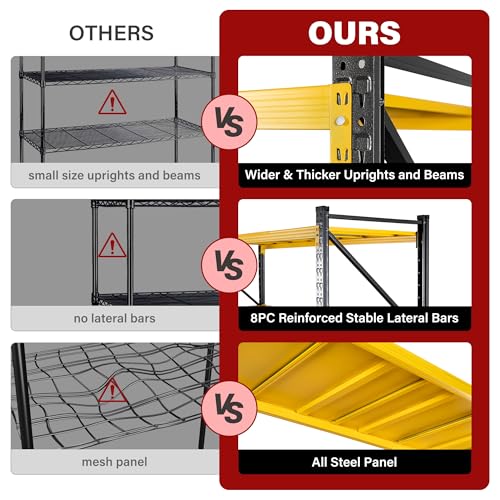 Image of 5000LBS Heavy Duty Garage Shelving Units,60 inch Wide & Deep Storage Shelves,Yellow Metal Garage Shelves,Large Storage Rack,Steel Shelf,Industrial Shelving for Shop,Warehouse,60 inch W x 24 inch D x 70 inch H