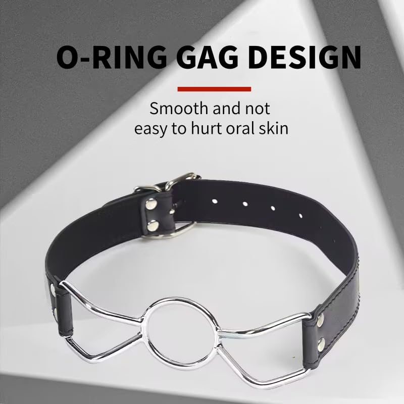 Open Mouth O-Ring Gag with Adjustable Leather Strap,Sex Mouth Plug,BDSM Fetish Restraints Bondage Gags &Muzzles Sex Toys for Couples: Black