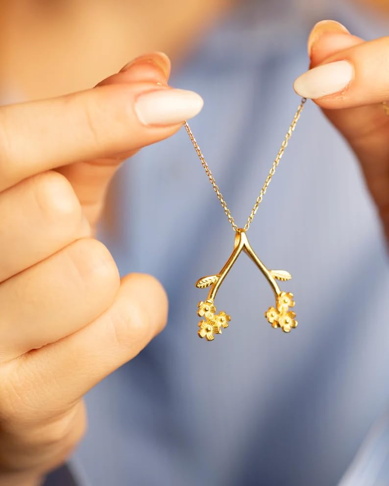 Dainty Ring 14K Gold Plated Necklace Holder Flower Necklace Leaf Engagement Wedding Ring Keeper Wishbone Pendant Necklace For Nurse Doctor Wife Women Gift Jewelry2