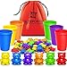 Rainbow Counting Bears With Matching Sorting Cups (67 Pcs Set) + FREE Storage Bag | STEM Educational Gift For Toddler | Montessori Sorting And Counting Toy | Pre-School Color Learning Toy For Children