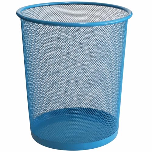 Papelera Malla Metalica, Cesto basura redondo metálico, Papelera oficina, Cubo de Basura, Papelera Escritorio, Papelera Baño, 26.5 cm alto x 23.5 cm diámetro, 12 Litros, Azul