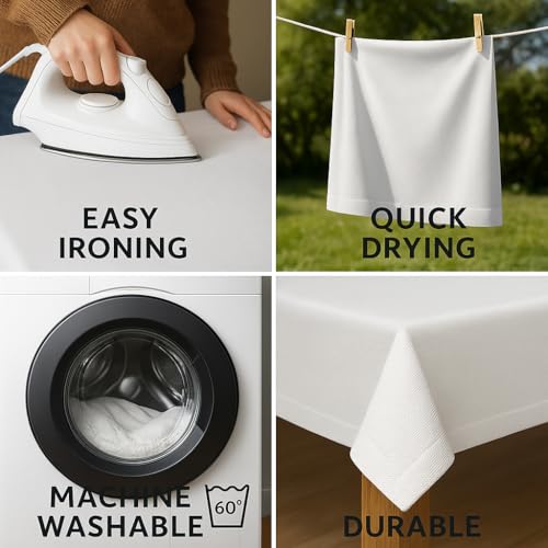 Hochwertige Tischdecke aus Minimate Gewebe. Modern, glatt, breiter Saum, bügelfrei, strapazierfähig, waschbar, trocknergeeignet. Küche und Wohnzimmer. Größe und Farbe wählbar. (Weiß, 140 x 260)