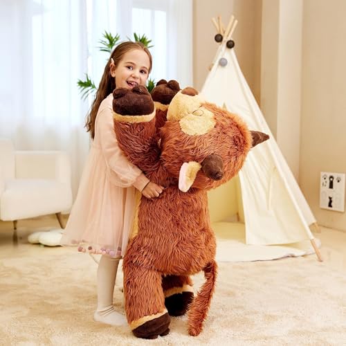 IKASA Groß Hochlandkuh Kuh Kuscheltier Riesen Stofftier,85cm Gross Plüschtier Riesige Plüsch Spielzeug Jumbo Plüschtiere,Geschenk für Kinder