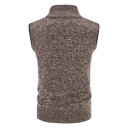 Men Sleeveless Full Zip Sweater Vest Lightweight Knitted Thermal Cardigan Causal Slim Fit V Neck Vests with Pocket (CoffeeGrey2,Large)3