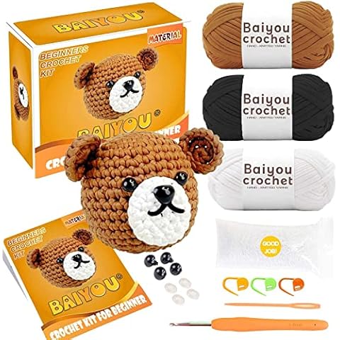 Teddy Bear Crochet Kit for Beginners, Beginner Crochet Starter Kit for Complete Beginners Adults, Starter Pack for Adults, Crocheting Knitting Kit Cover