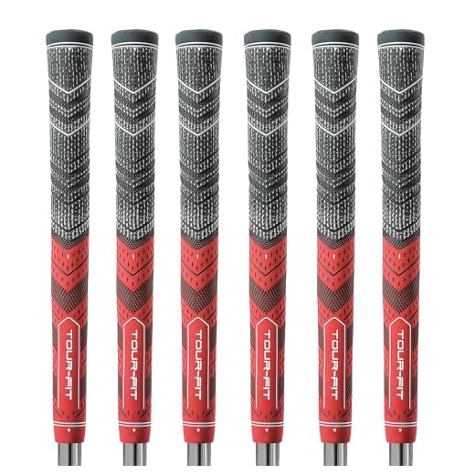 Golf Grip Tour Fit Dual Compound Premium Half Cord Golf Grips Standard Midsize Golf Grips with Golf Tape Set of 1/3/6/9/13 (Standard, Black/Red set of 6)