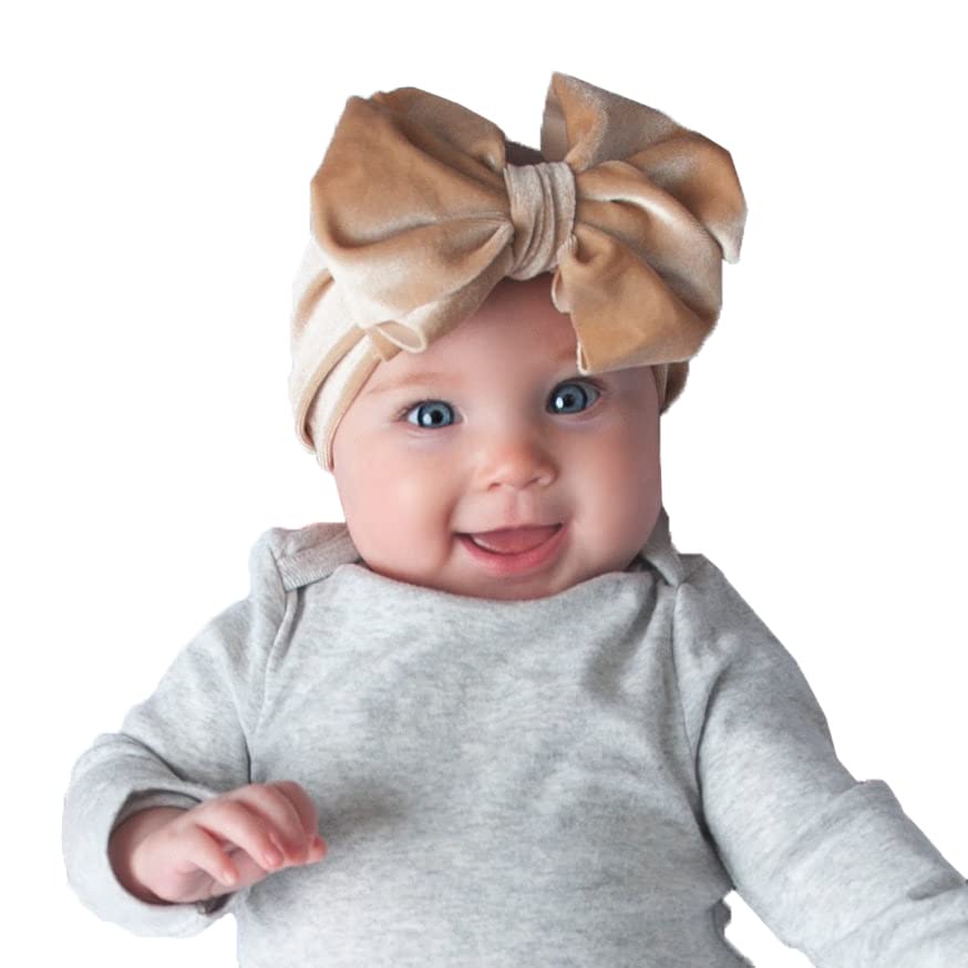 SYGA Baby Headband Velvet Bow Shape Stretchable Hairband Suitable for Newborn Infant Toddler Kids 0-3 Year (Cream) 4