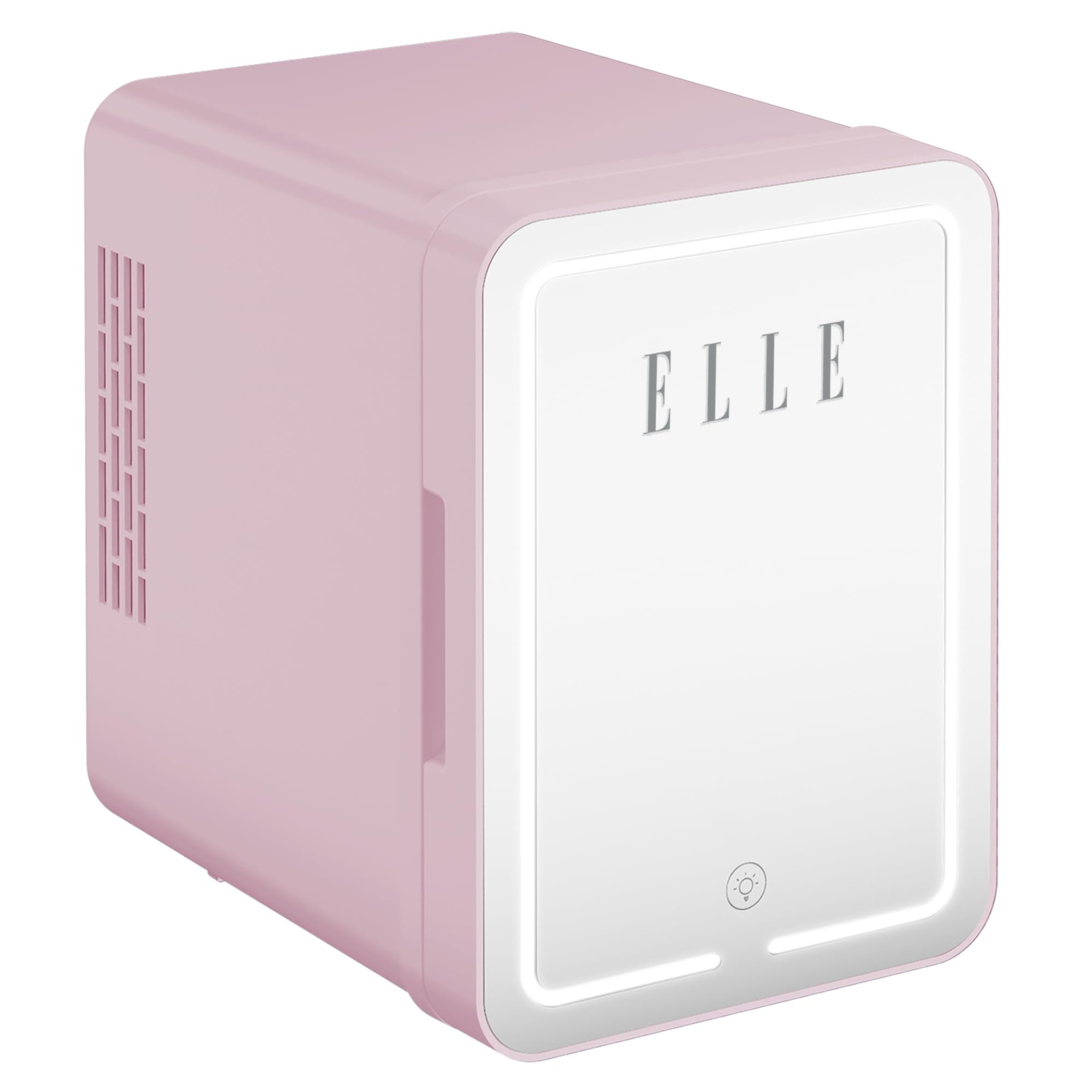 ELLE Mini nevera cosmética 4L con espejo LED – Nevera belleza caliente y fría para Skincare, cuidado y cosmético, iluminación táctil ajustable, estante extraíble y asa de transporte, color morado